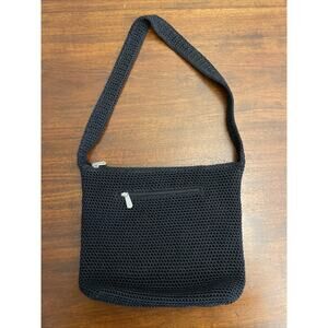 THE SAK Black Crochet Boho Chic Shoulder Strap HandBag Purse Zipper